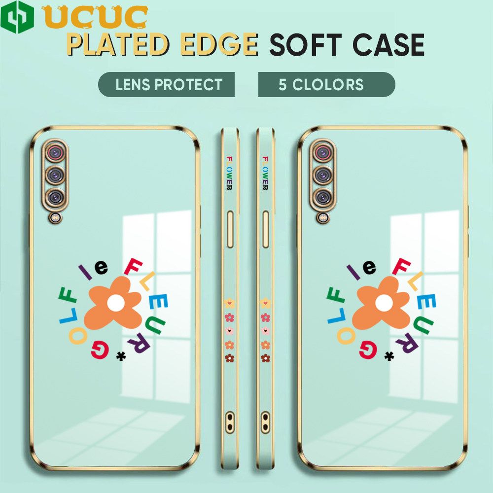 UCUC for Xiaomi 9 Back Cover + Free Lanyard Colorful Flower Luxury 6D Plating Case Side Pattern Soft Silicone Square Phone Cases