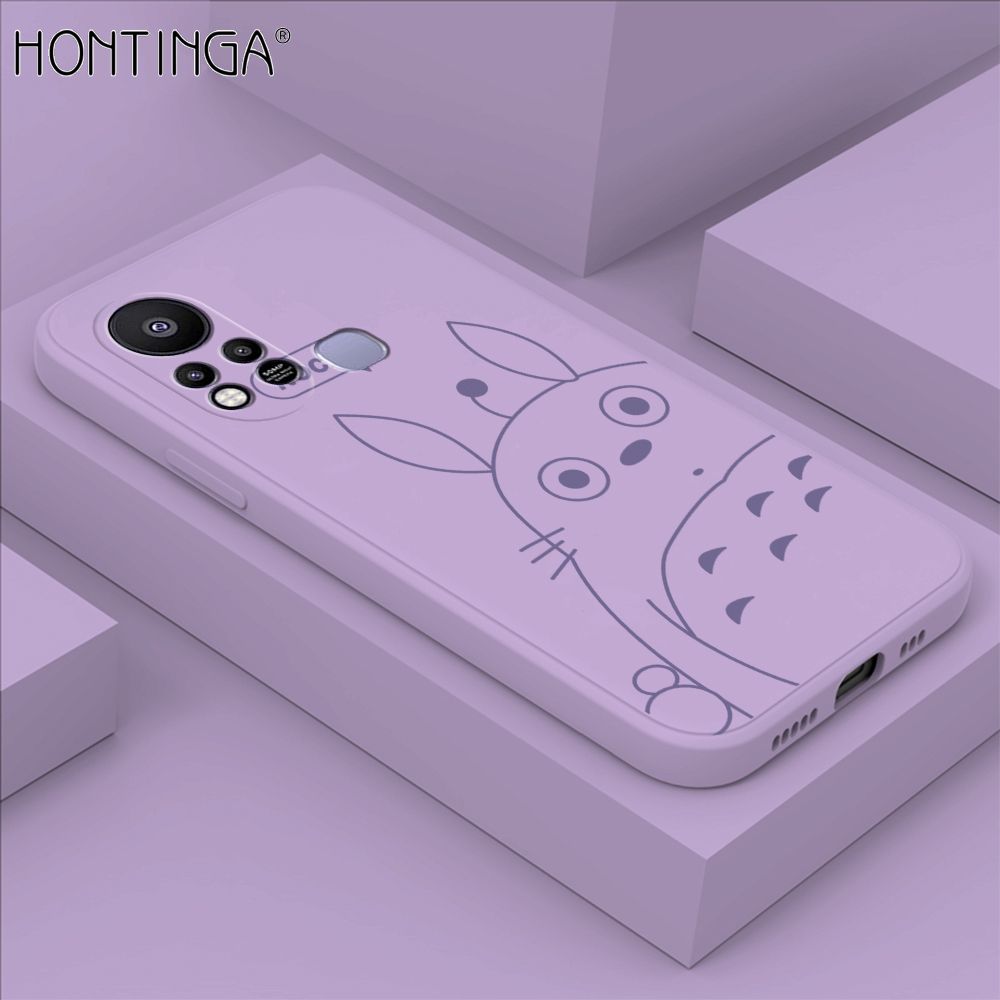 Hontinga for Infinix Hot 11S Case Cartoon Cute Totoro Pattern Back Cover Soft Square Edge Liquid Silicone Phone Cases