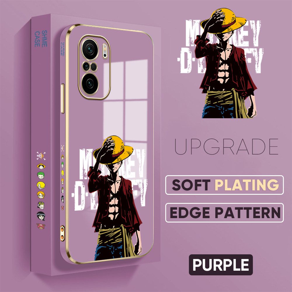 TA for Redmi K40 / K40 Pro / Xiaomi Poco F3 Back Cover + Free Lanyard Handsome Luffy Luxury 6D Plating Case Side Pattern Soft Silicone Square Phone Cases