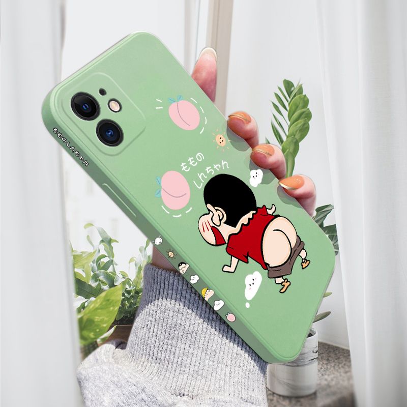 AMORVOR for iPhone 11 Back Cover Cute Cartoon Crayon Shin-Chan Side design Soft Case Liquid Silicone Phone Cases