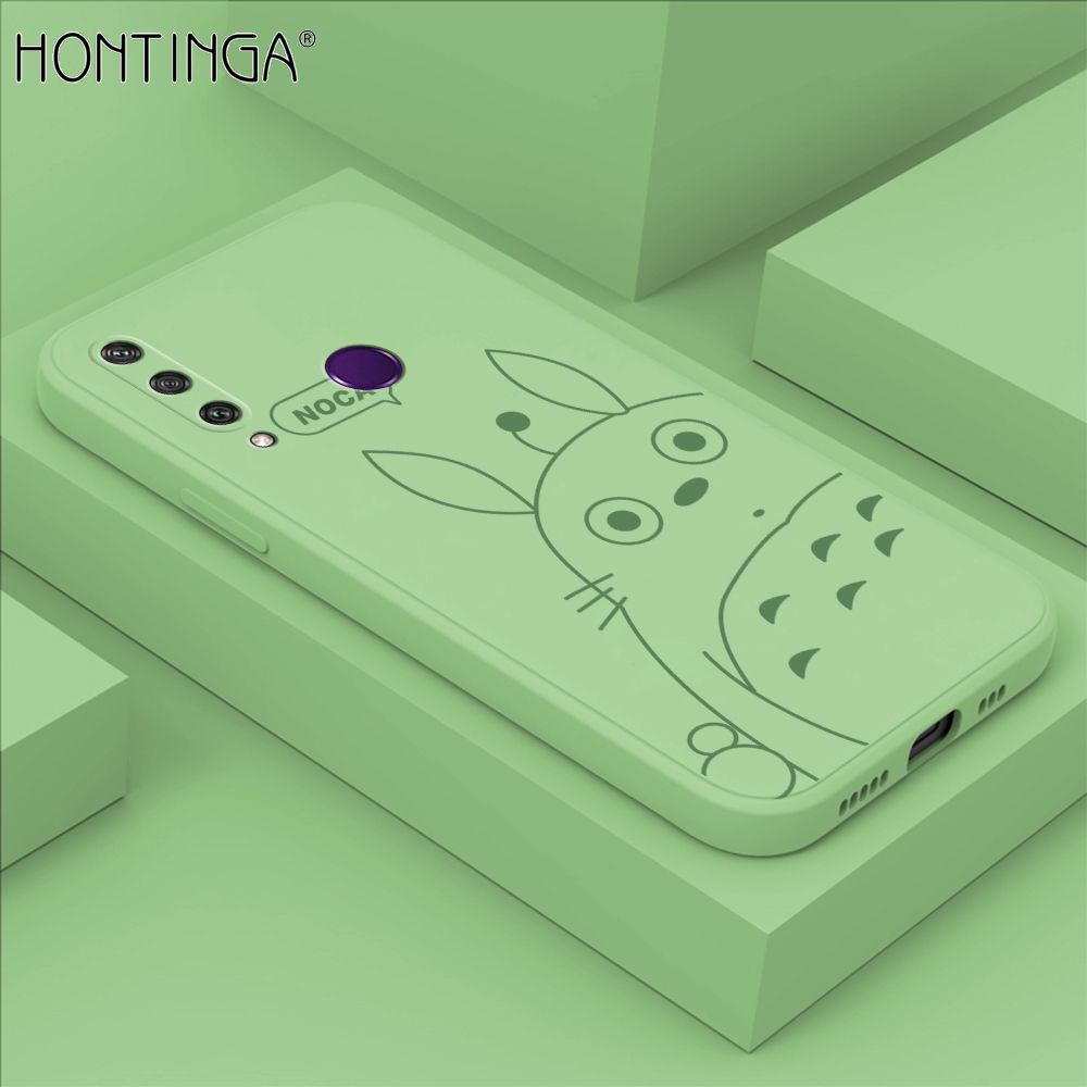Hontinga for Huawei Y6P Case Cartoon Cute Totoro Pattern Back Cover Soft Square Edge Liquid Silicone Phone Cases