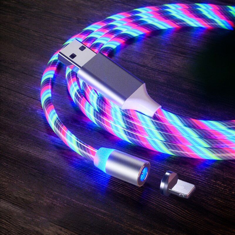 Glow LED Lighting Fast Charging Magnetic USB Type C Cable for iPhone Huawei Samsung Magnetic Cable USB Micro Charger Cable Wire
