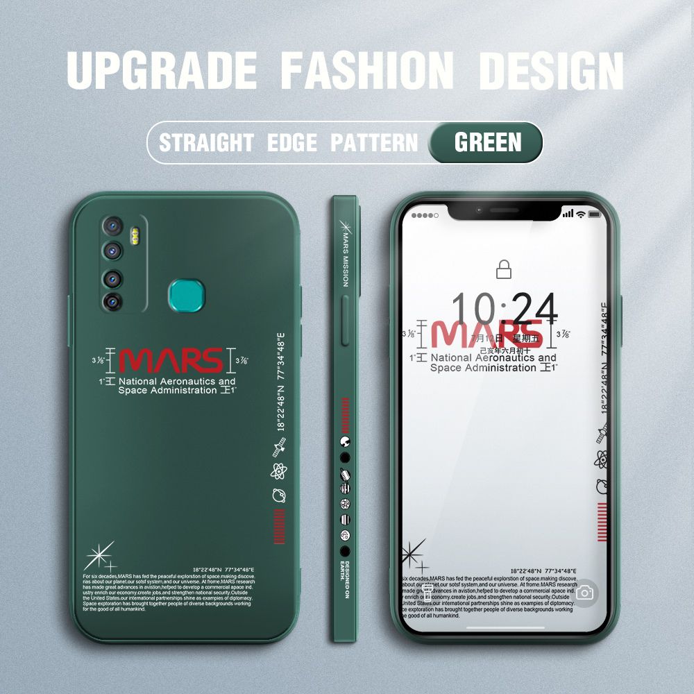 Jizetin for Infinix Hot 9 Case New NASA Design Side Design Phone Case Square Edge Pattern Liquid Silicone Cases Full Cover Camera Soft Protection Case