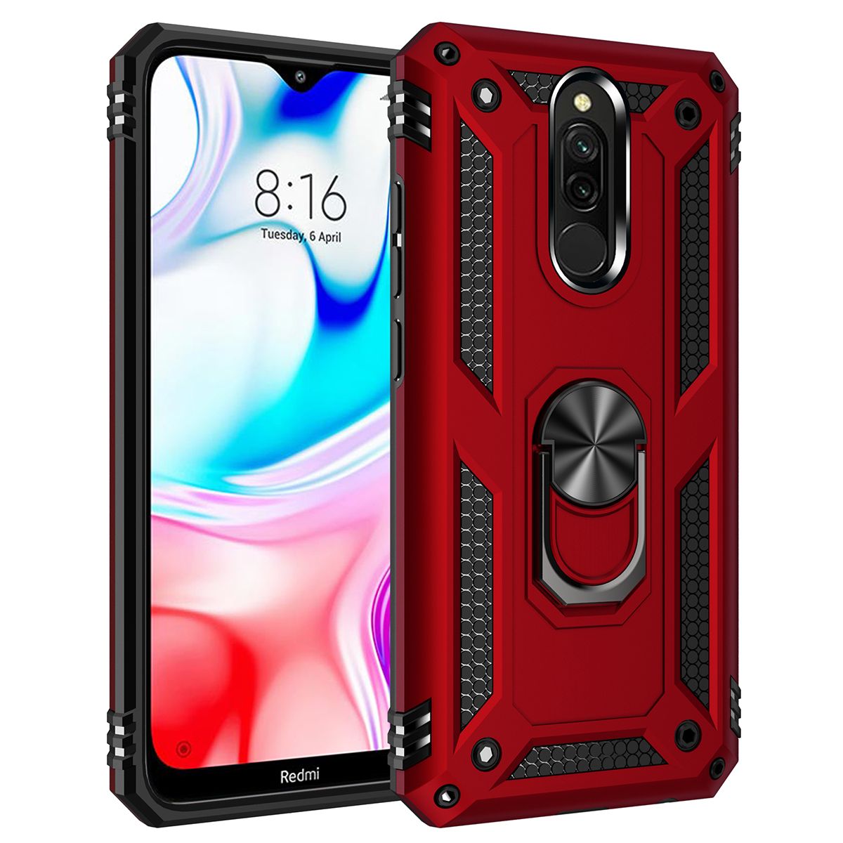 Shockproof Armor Case For Xiaomi Redmi 8A Phone Case Car Ring Stand Bumper Silicone Back Cover