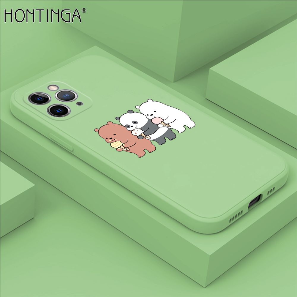 Hontinga for iPhone 11 Pro Case Cute Cartoon Bear  Phone Case Soft Square Edge Silicone Cases Full Lens Cover Shockproof Protection Cover