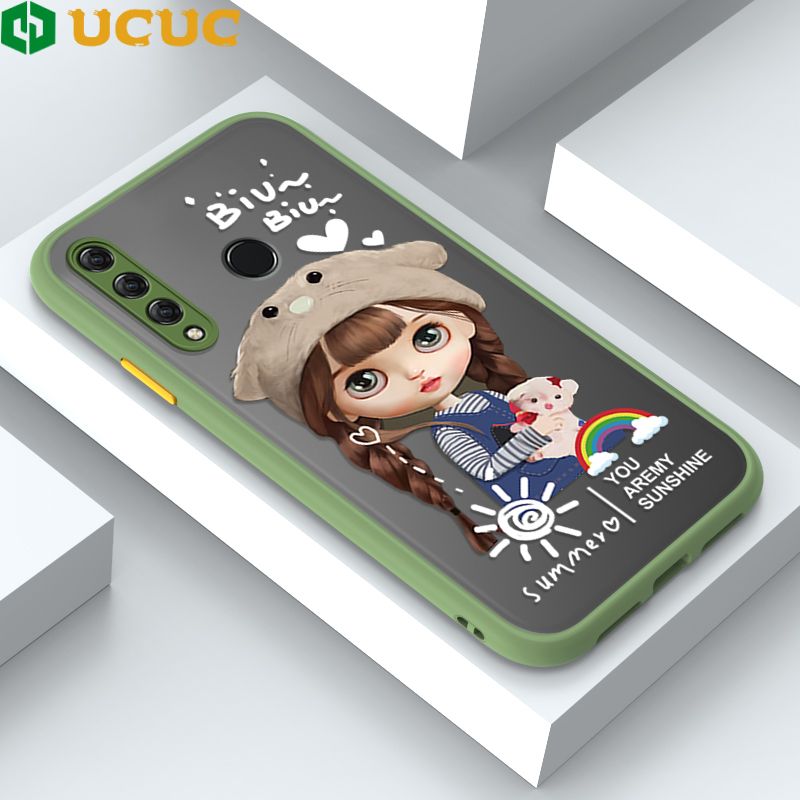 UCUC for Honor Y9 Prime 2019 Back Cover Rainbow Lovely Girls Frosted Transparent Hard Phone Case Thin Shockproof Full Cover Camera Protect Case