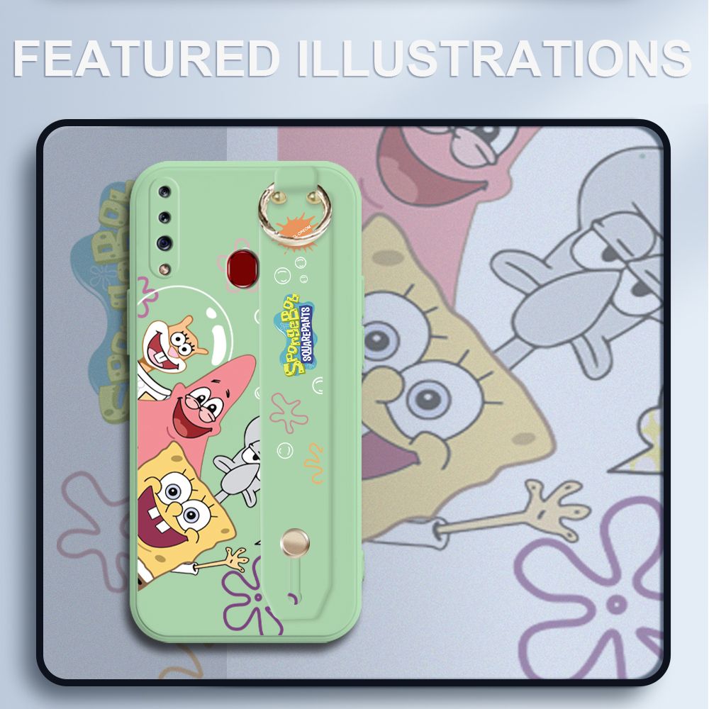UCUC for Samsung Galaxy A20S Wrist Strap Case Funny Cartoon Sea Creatures Cover Ultra Thin Anti Fall Liquid Silicone Phone Case