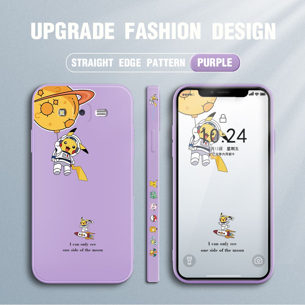 Jizetin for Samsung Galaxy J7 Core / J7 2015 Case Side Design Phone Cover Cute Astronaut Pikachu Cover Square Edge Pattern Liquid Silicone Trend Case