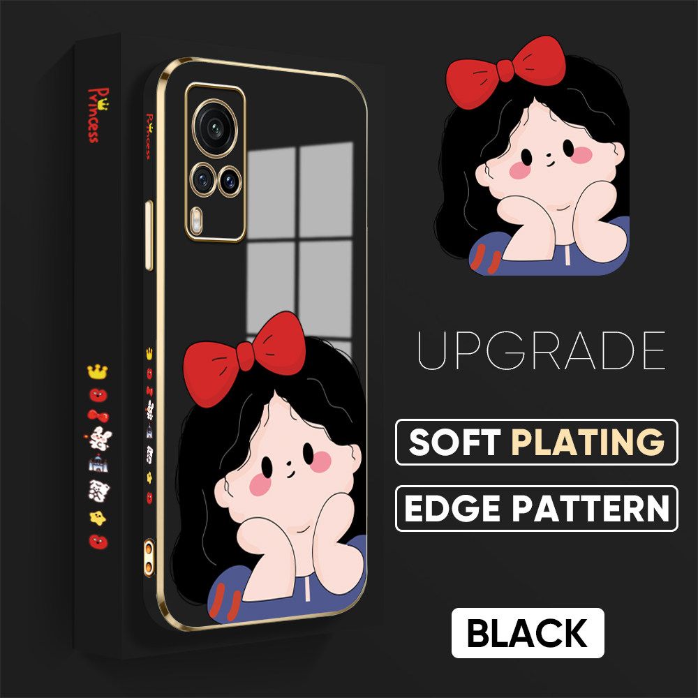 TA for Vivo X60 Back Cover + Free Lanyard Cute Princess Luxury 6D Plating Case Side Pattern Soft Silicone Square Phone Cases