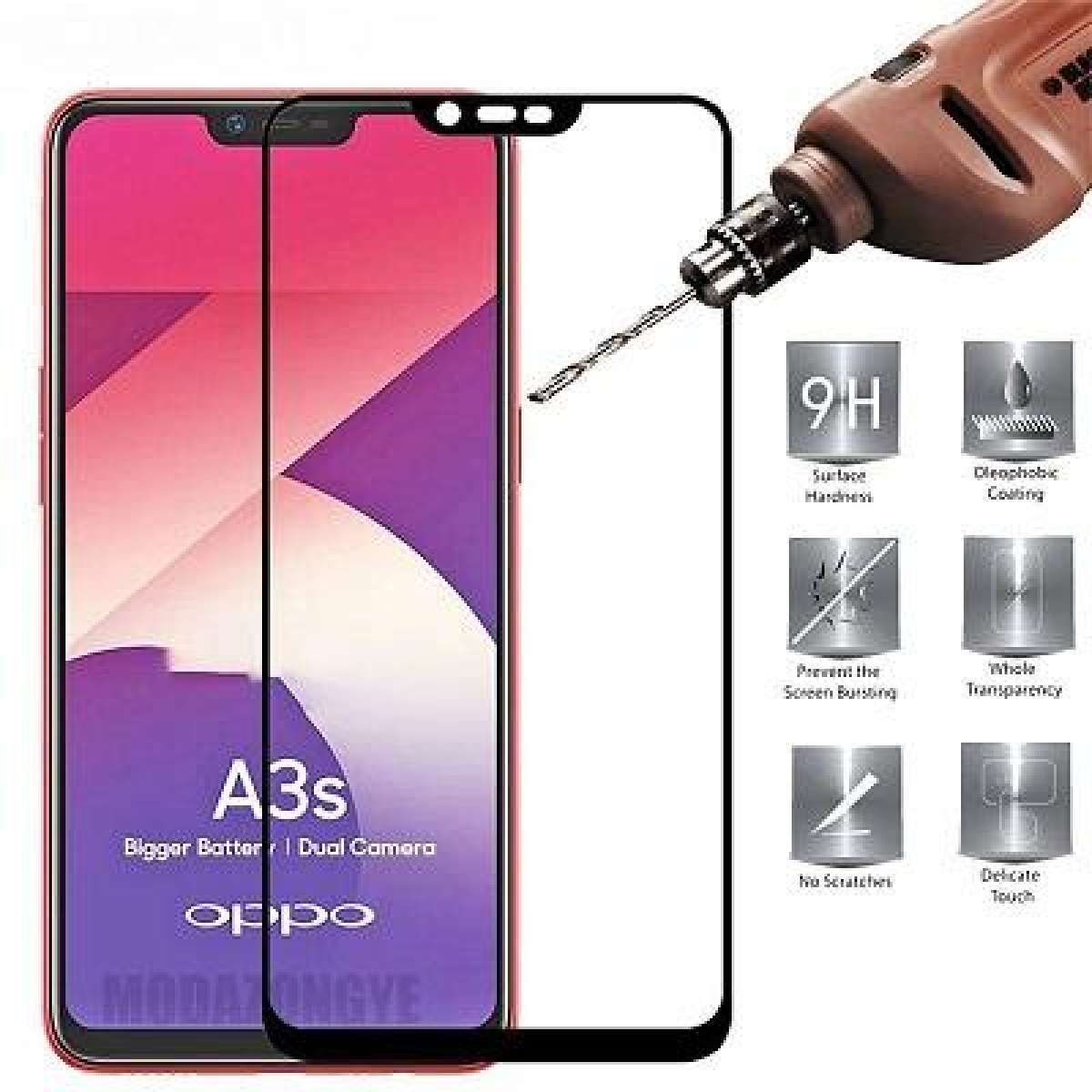 9D Tempered Glass Protector For OPPO A3s