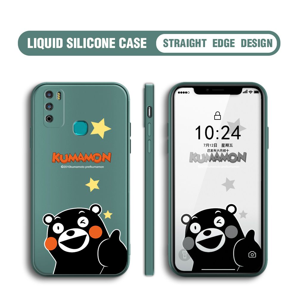 BILI for Infinix Hot 9 Play Back Cover Black Bear Multicolor Liquid Silicone Phone Case Soft Square Lens Protection Phone Cases