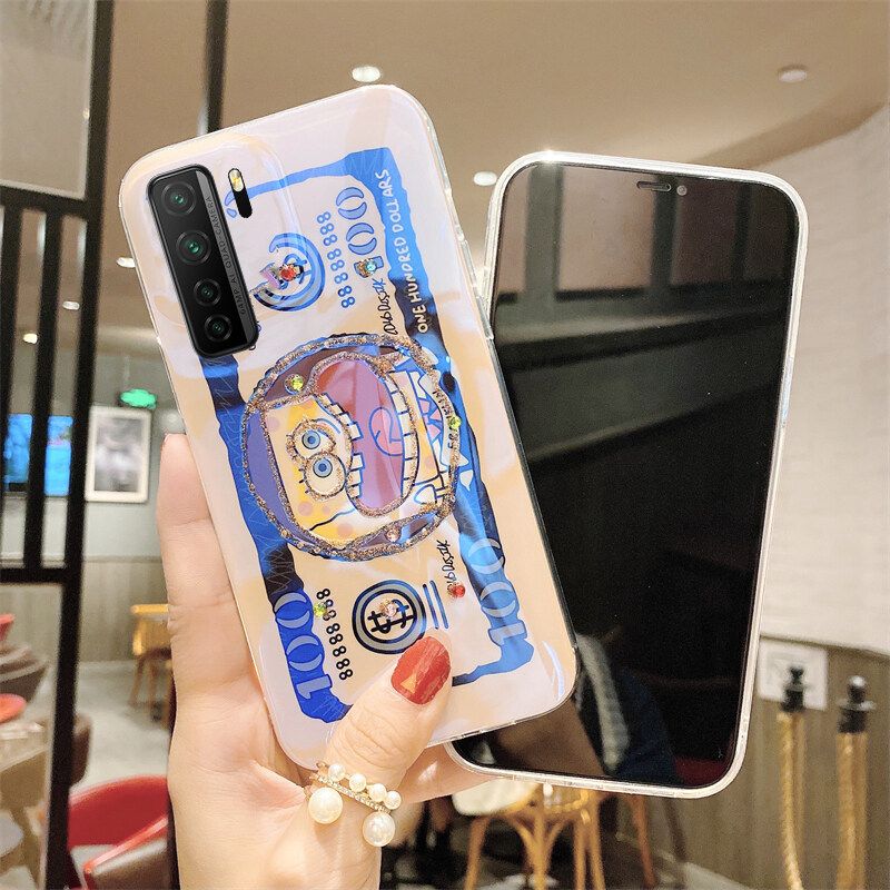 Phone case Huawei Nova 7SE Case Blue-Ray Bling Glitter Cartoon SpongeBob Patrick Silicone Back Cover For Huawei Nova7 SE Cases
