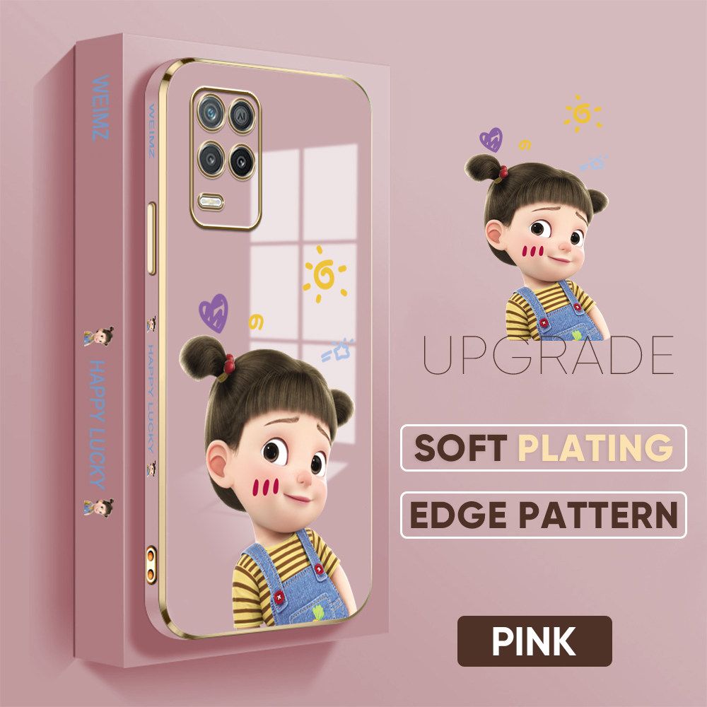 TA for Realme 8 5G Back Cover + Free Lanyard Naughty Girl Luxury 6D Plating Case Side Pattern Soft Silicone Square Phone Cases