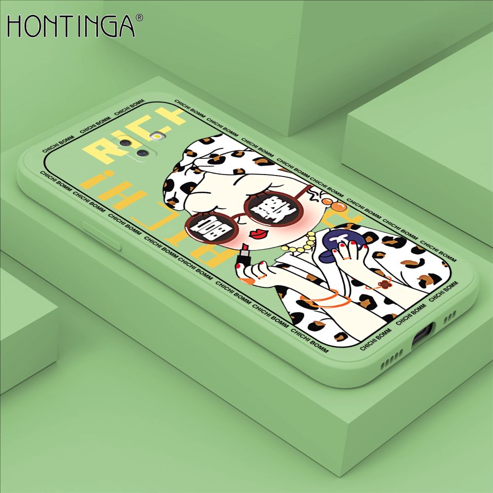 Hontinga for Samsung J6 Plus 2018 Case Fashion Sunglasses Rich Girl Phone Case Phone Case Soft Square Edge Silicone Cases Full Lens Cover Shockproof Protection Cover
