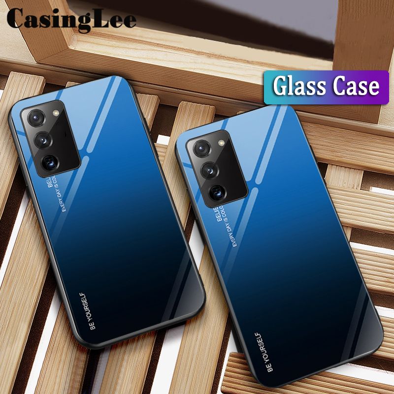 Casinglee For Galaxy A03S case Gradient Tempered Glass Protector Phone case for Samsung Galaxy A03S Phone Case Cover