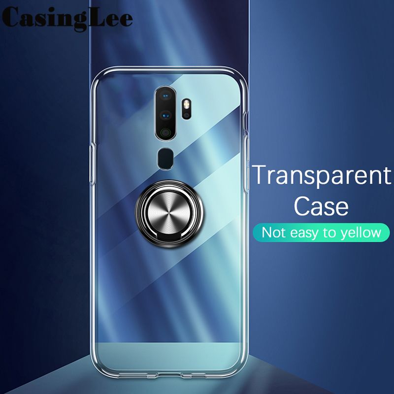 Casinglee For OPPO A9 2020 Soft Case Clear Transparent Shockproof Car Magnetic Holder Ring Back Cover OPPO A9 2020 Phone cases cover For girls and Boys