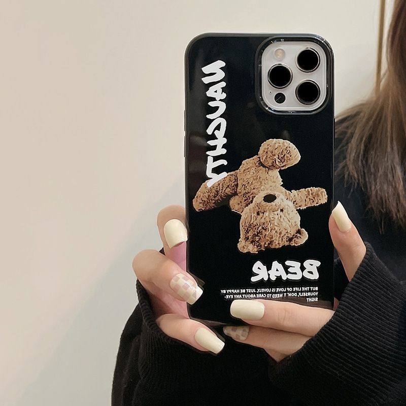 Black Case Cute Bear Soft Silicone Cover Mobile Phone Protective Case