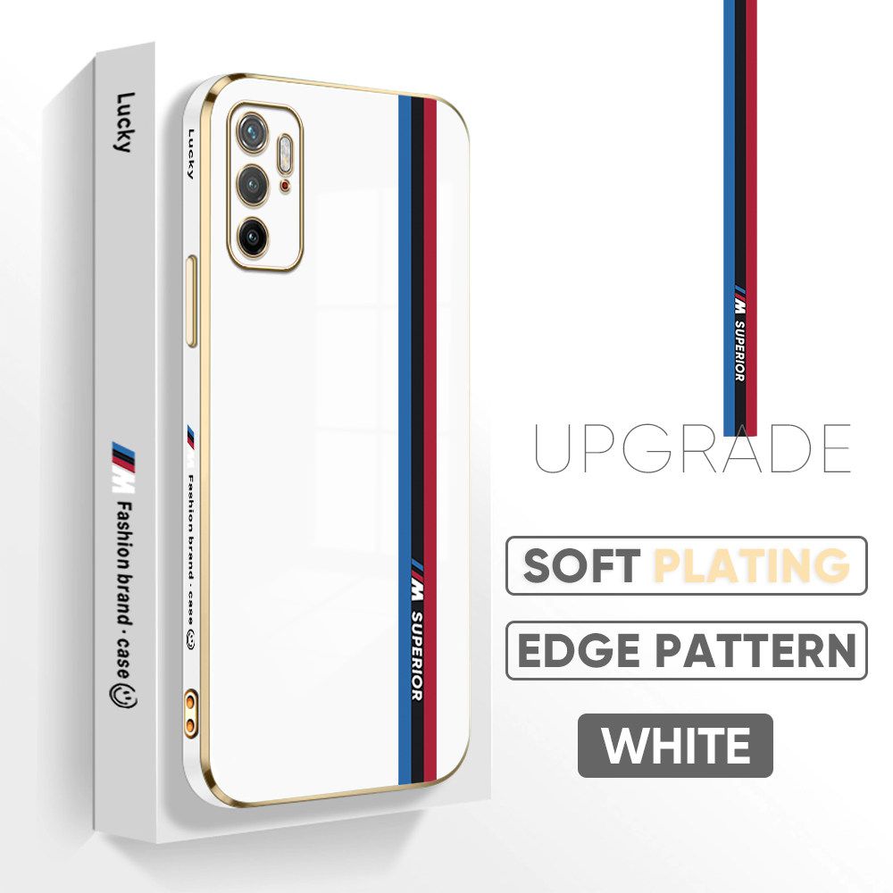 Jizetin (Free Lanyard) Xiaomi Poco M3 Pro 5G / 4G / Remi Note 10 5G Back Cover Car Track Luxury 6D Plating Case Side Pattern Soft Silicone Square Mobile Phone Cases