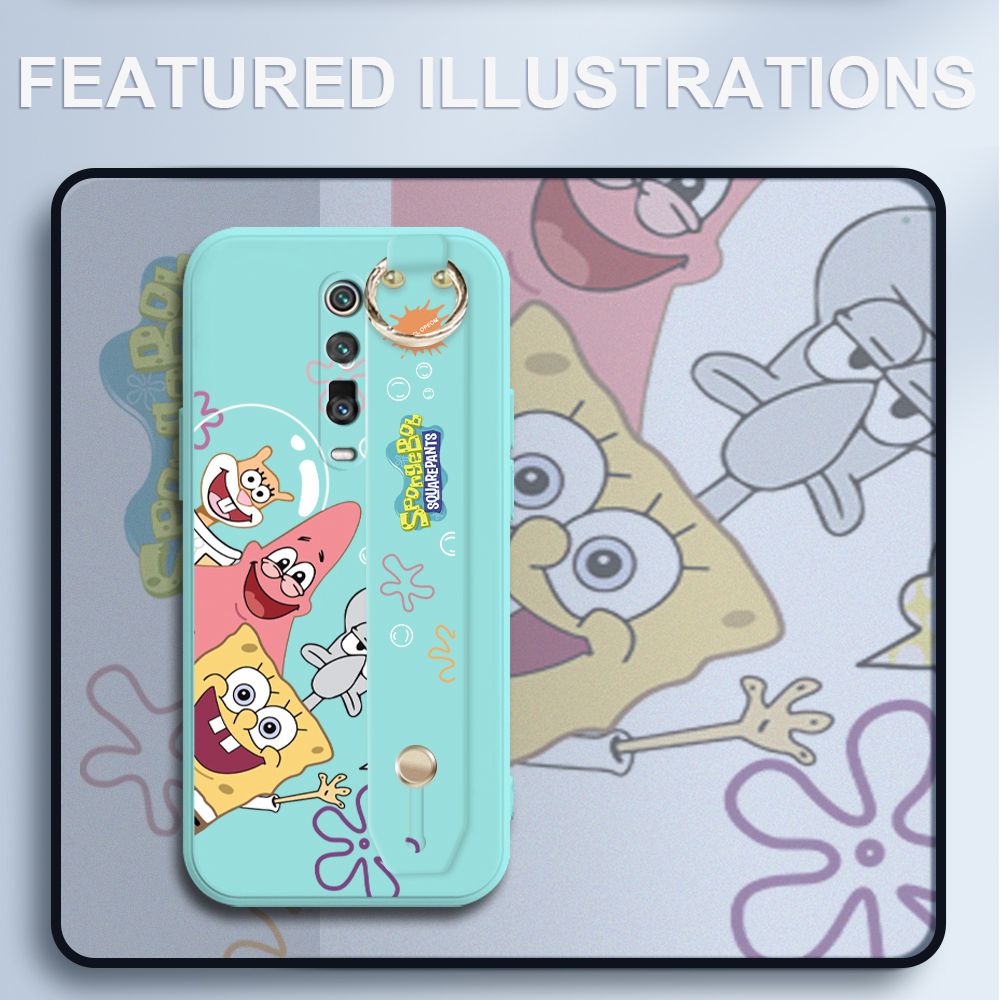 UCUC for Xiaomi Redmi K20 Wrist Strap Case Funny Cartoon Sea Creatures Cover Ultra Thin Anti Fall Liquid Silicone Phone Case