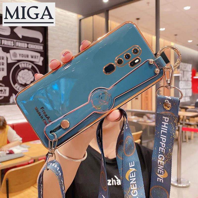 Wristband Phone Case For OPPO A9  A5  casing with Free lanyard , Electroplating candy color cases with Precise camera protection