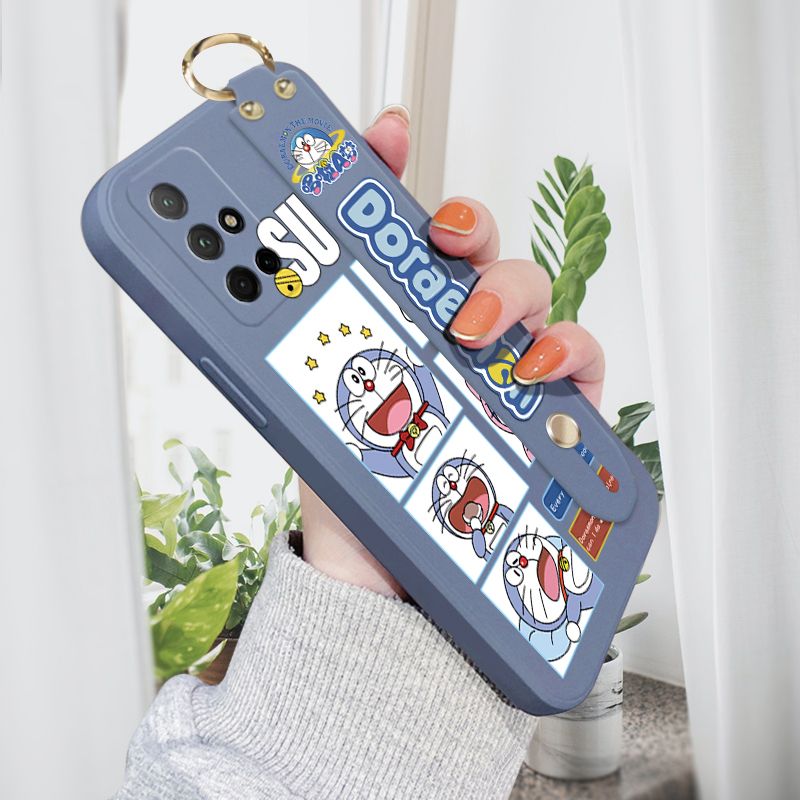 Jizetin for Honor 30S Wrist Strap Case Creative Cartoon Doraemon's Daily Life Cover Ultra Thin Anti Fall Liquid Silicone Phone Case