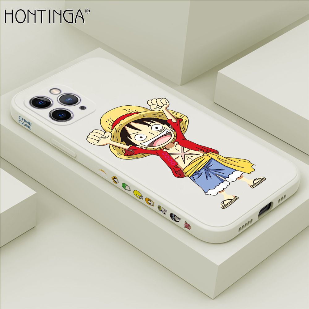 Hontinga for iPhone 11 Pro Case Side Design Anime Cartoon Luffy Back Cover Soft Square Edge Pattern Liquid Silicone Trend Phone Cases