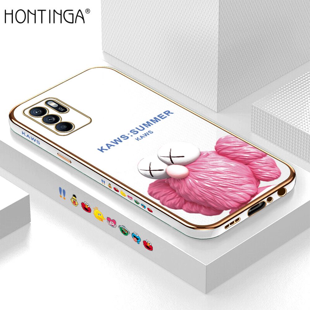 Hontinga for OPPO Reno6 Z 5G Case Luxury 6D Plating Pink Doll Side Pattern Soft Back Cover Silicone Square Phone Cases