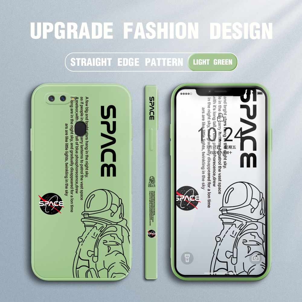 Jizetin for OPPO F9 Case NASA Astronaut Design Side Design Phone Case Square Edge Pattern Liquid Silicone Cases Full Cover Camera Shockproof Protective Case
