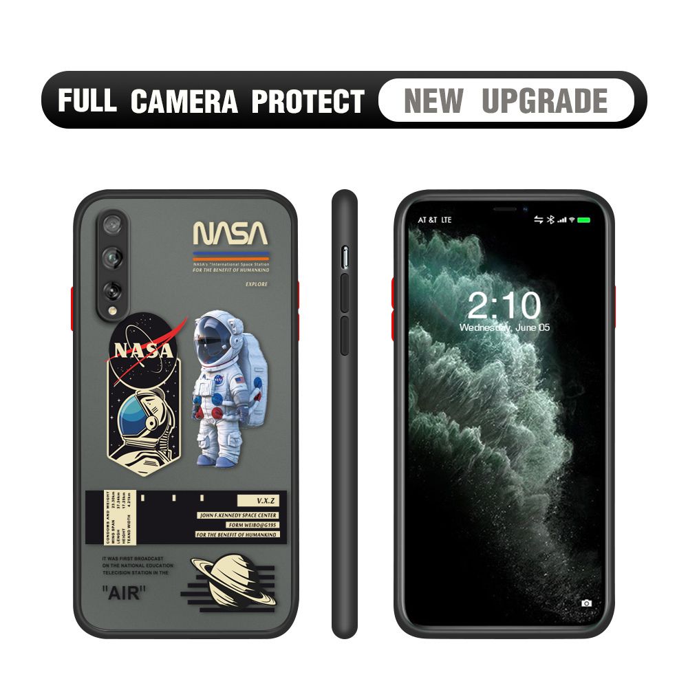Hontinga for Huawei Y8P Case Cartoon Astronaut Cover Camera Shockproof Protection Case Edge Frosted Transparent Phone Cover