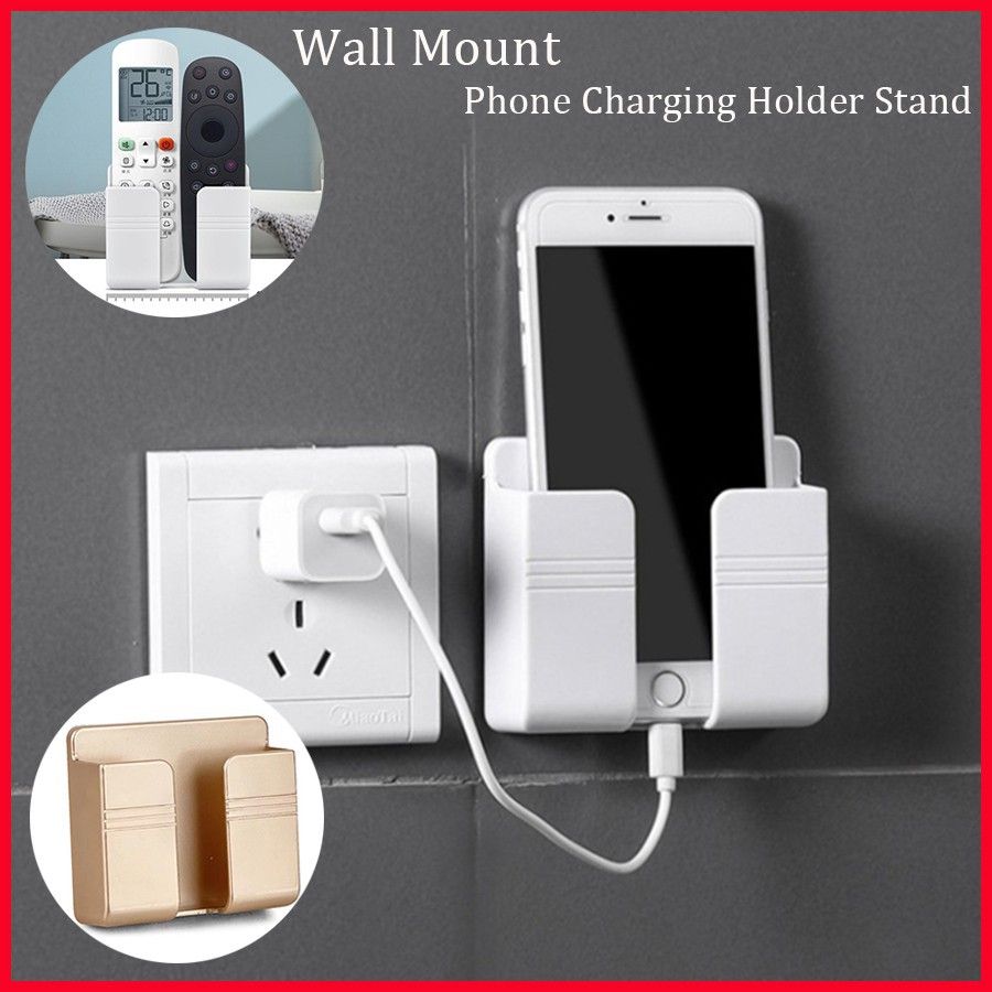 Wall Phone Holder For Phone Mounted Storage Box Remote Control Storage Organizer Case For Air Conditioner TV Mobile Stand Rack