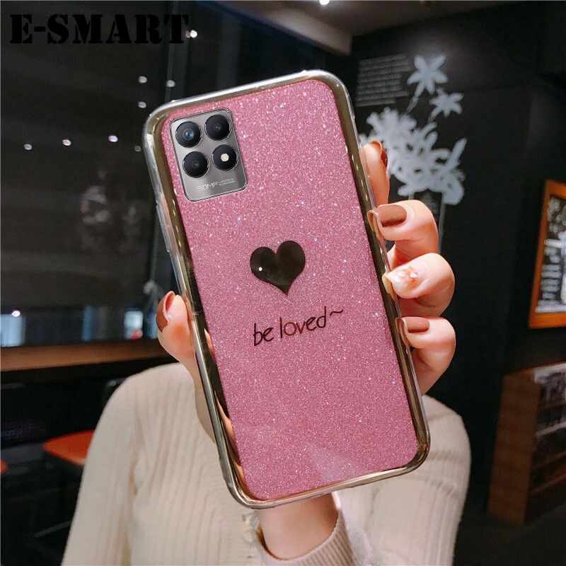 Phone Case Realme 8i Back Fashion Couple Cases Bling Gold Glitter Be Loved Soft Silicone Protector Cover Realme8i Case