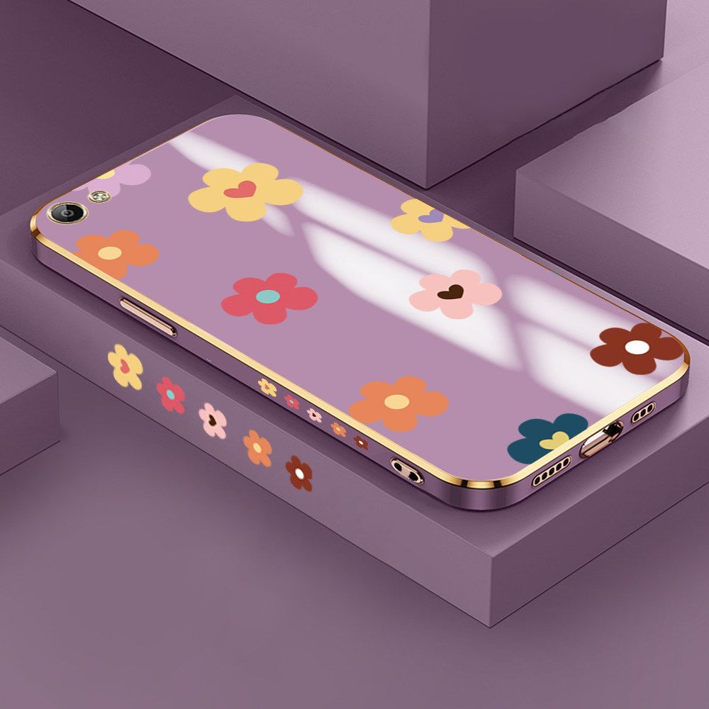 Jizetin (Free Lanyard) Vivo Y66 Case INS Style Flower Luxury 6D Plating Soft Casing Silicone Ultra Thin Phone Cover