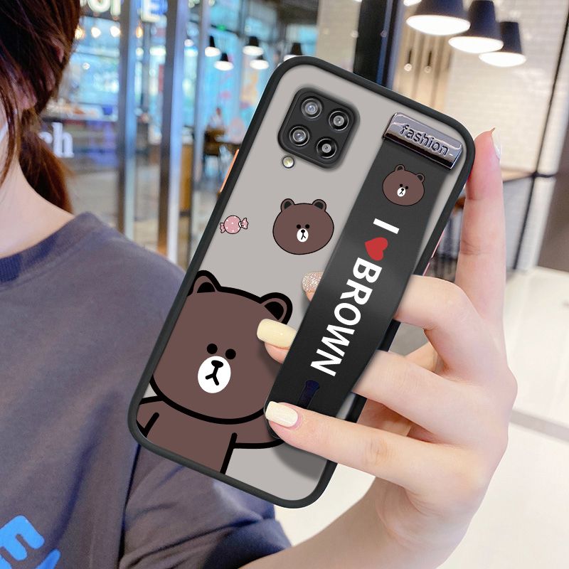 UCUC for Samsung Galaxy A42 5G Wrist Strap Case Cute Brown Bear Wristband Printing Cover Shockproof Ultra Thin Phone Case