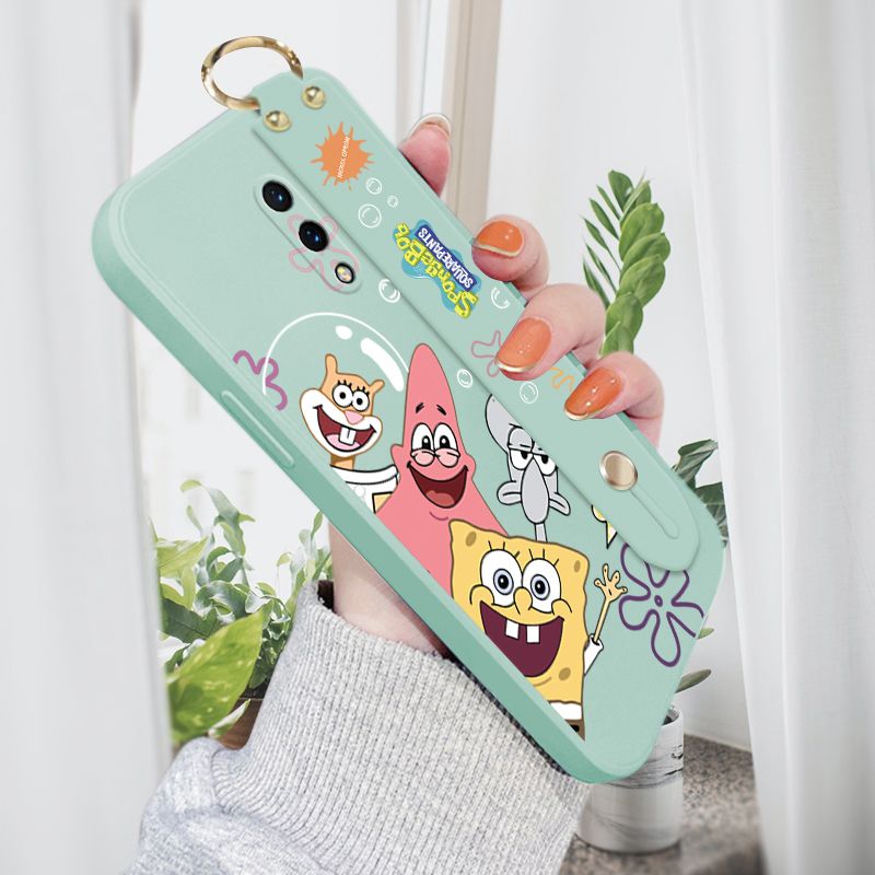 Jizetin for OnePlus 7 Wrist Strap Case Funny Cartoon Sea Creatures Cover Ultra Thin Anti Fall Liquid Silicone Phone Case