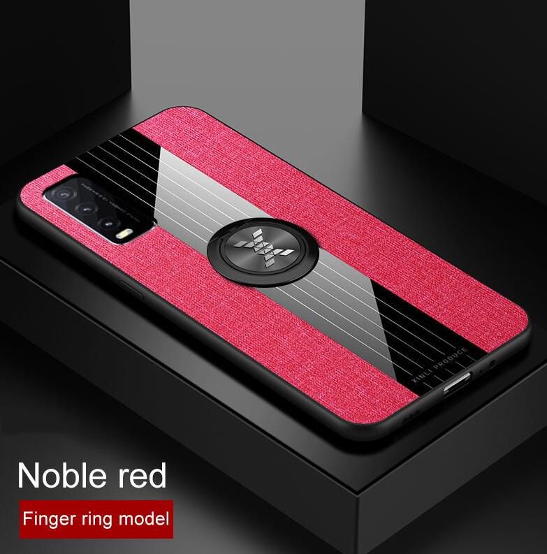 icasecover for VIVO Y12S/Y20S/Y20 Hard Case Hybrid Shockproof Fabric Silicone Splicing Color Car Magnetic Ring Buckle Back Cover