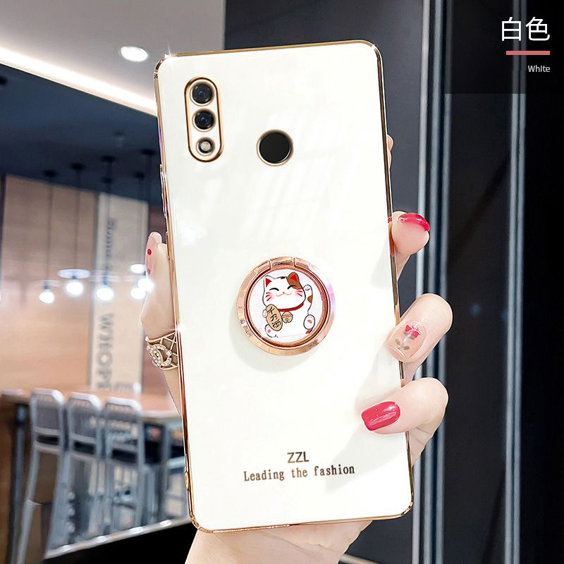 For Huawei Nova 3 Cover + Ring Holder Stand Shiny Plating Square Bumper Phone Case Lens Protection Soft Silicone Shockproof Protective Back Cover