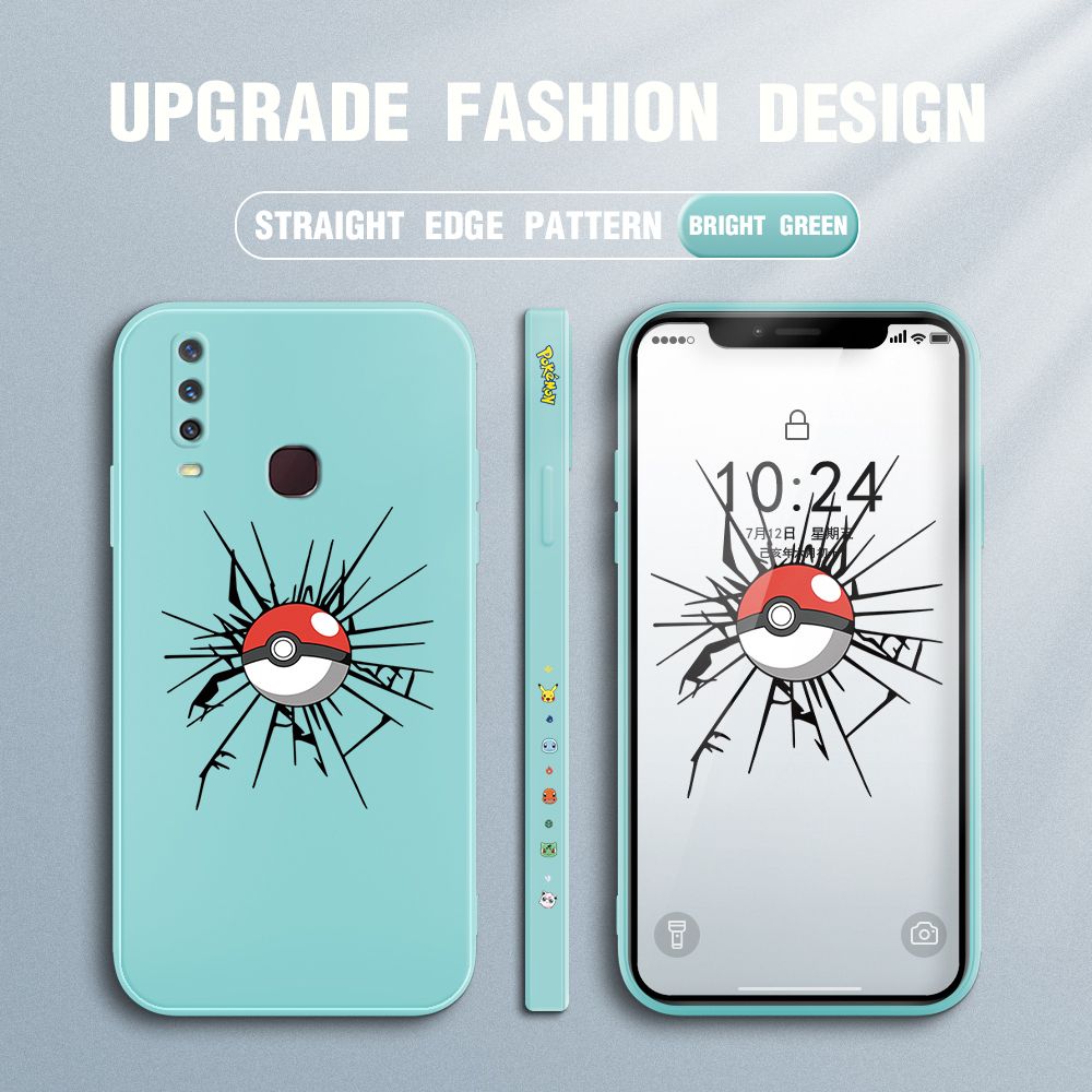 Jizetin for Vivo Y12 Y15 Y17 Case Cartoon Pokémon Pocket Monster Design Side Design Phone Case Square Edge Pattern Liquid Silicone Cases Full Cover Camera Shockproof Protective Case