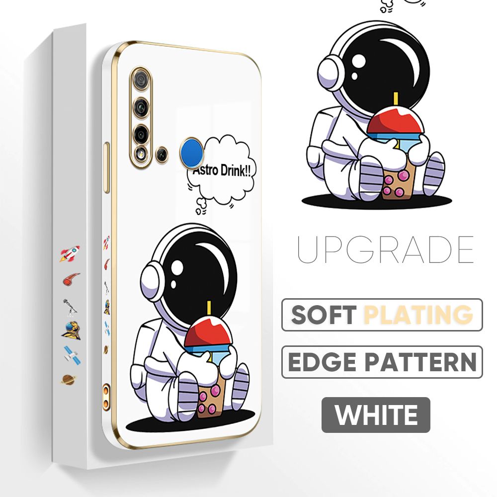 TA for Huawei Nova 5i / P20 Lite 2019 Back Cover + Free Lanyard Cute Astronaut Luxury 6D Plating Case Side Pattern Soft Silicone Square Phone Cases