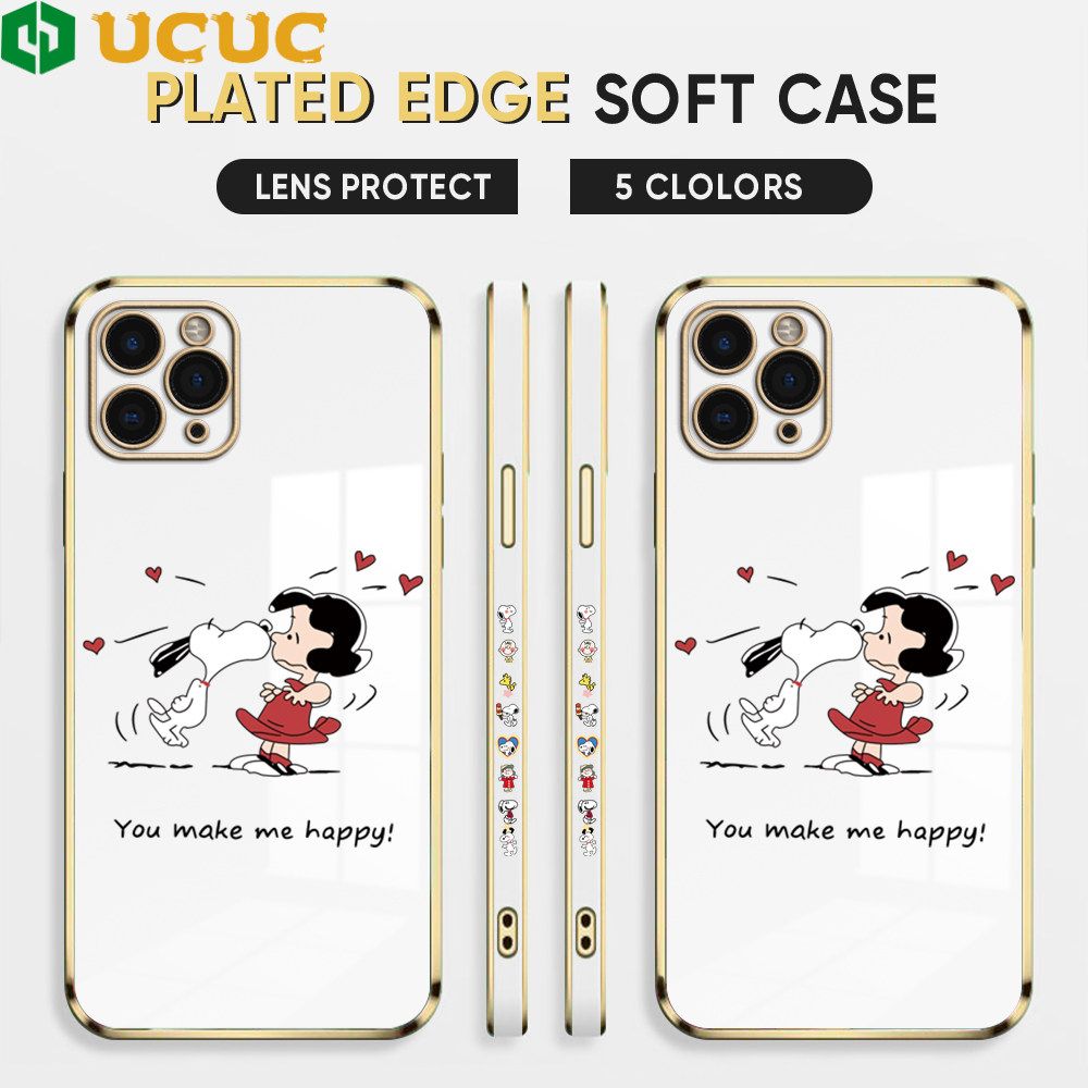 UCUC for iPhone 11 Pro Max Back Cover + Free Lanyard Happy Puppy Luxury 6D Plating Case Side Pattern Soft Silicone Square Phone Cases
