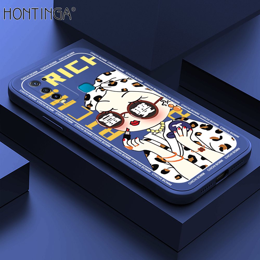 Hontinga for Vivo Y30 Case Fashion Sunglasses Rich Girl Phone Case Phone Case Soft Square Edge Silicone Cases Full Lens Cover Shockproof Protection Cover