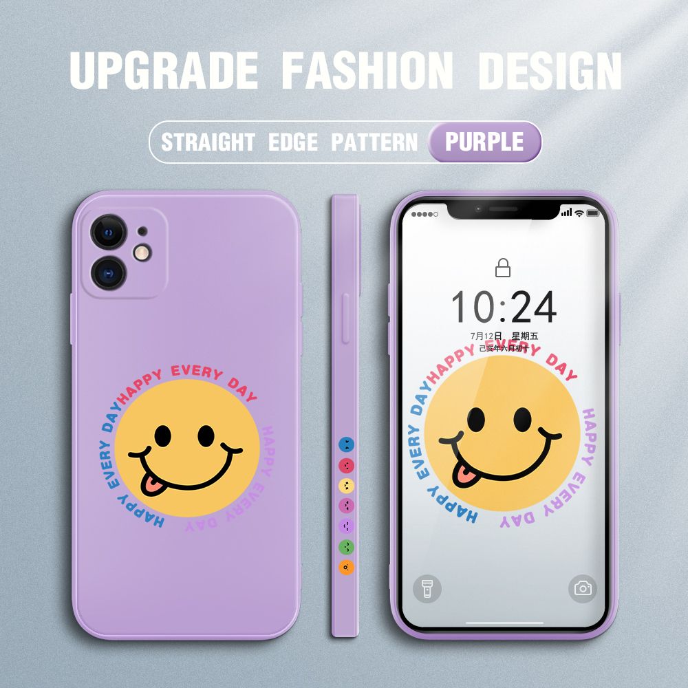 FHKL for iPhone 12 Back Cover Cartoon Smile Side design Soft Case Multicolor Liquid Silicone Phone Cases