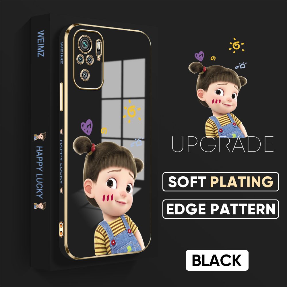 TA for Redmi Note 10 / Redmi Note 10S Back Cover + Free Lanyard Naughty Girl Luxury 6D Plating Case Side Pattern Soft Silicone Square Phone Cases