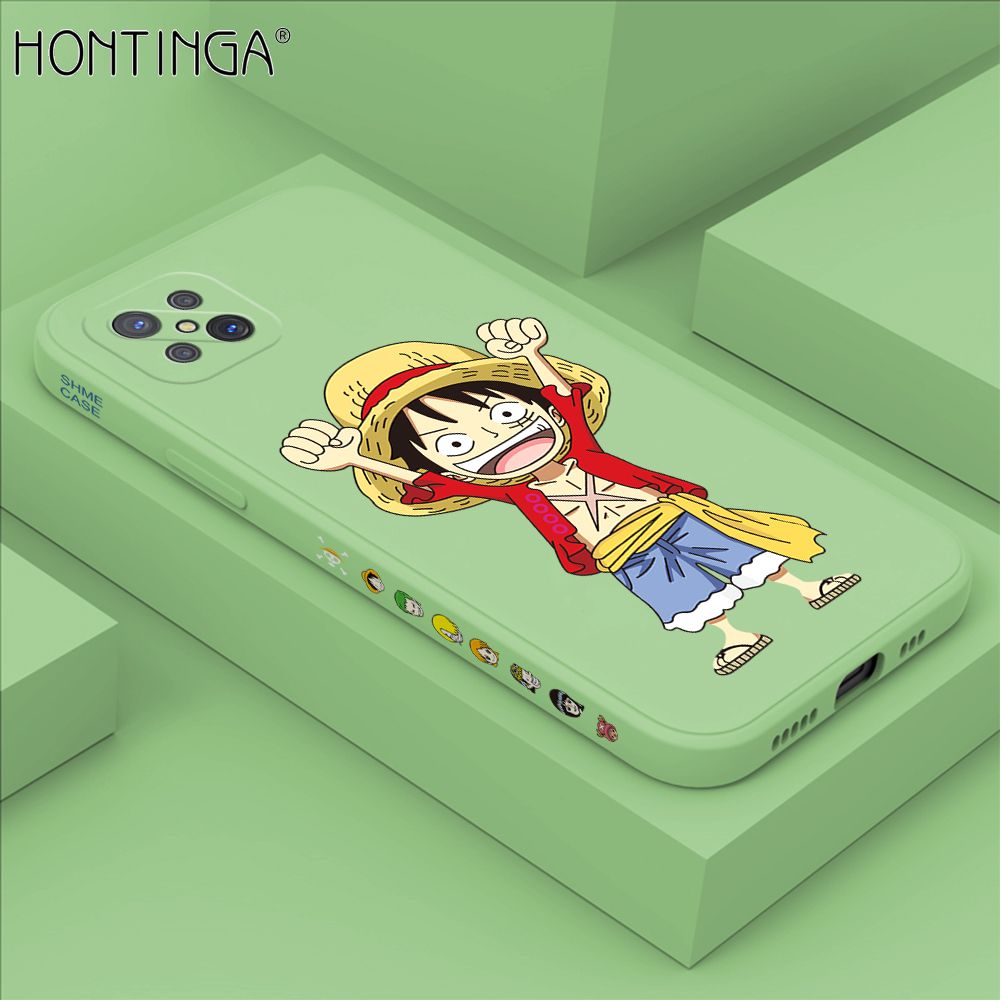 Hontinga for OPPO Reno4 Z 5G Case Side Design Anime Cartoon Luffy Back Cover Soft Square Edge Pattern Liquid Silicone Trend Phone Cases