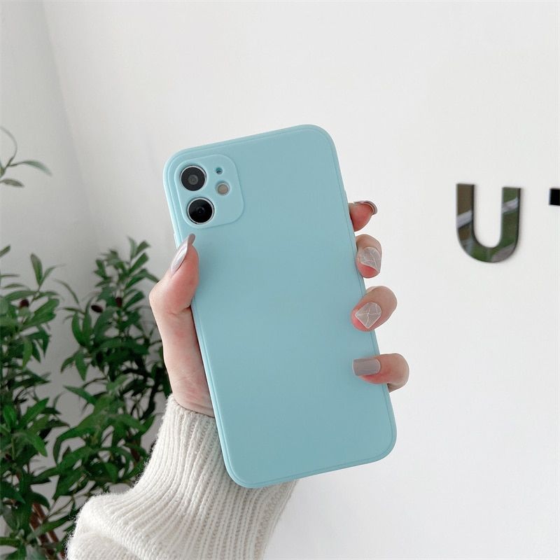 Liquid Silicine For iphone 11 13 12 Mini Pro Max XS XR 8 7 6 Plus Phone Case Straight Edge Fine Hole Shockproof Cover