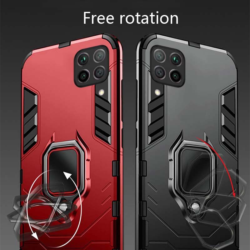 Biruiqu For Huawei Nova 7i Case, Silicone TPU and Hard PC Luxury Armor Shockproof Metal【Ring Holder】Cover Phone Casing