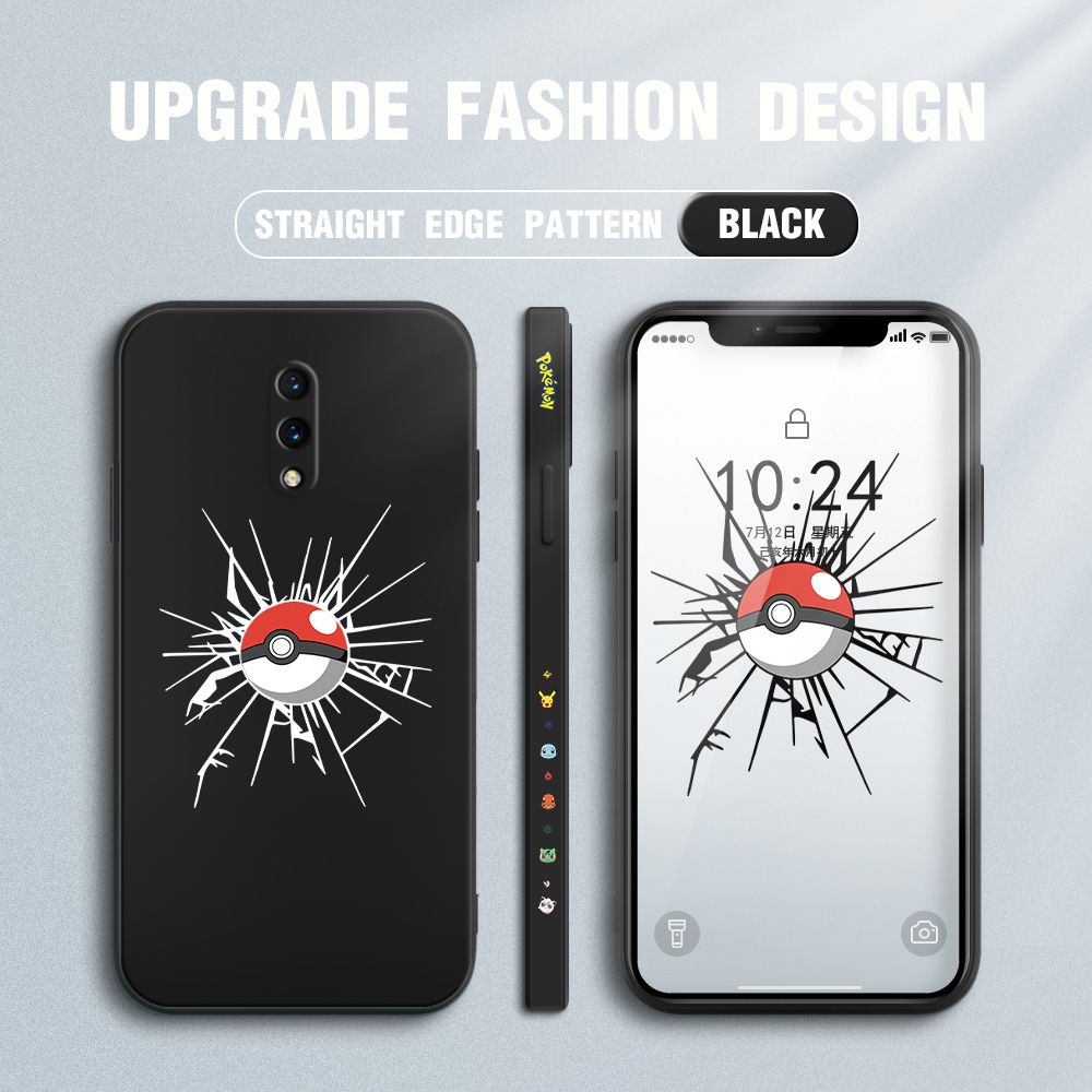 Jizetin for OnePlus 7 Case Cartoon Pokémon Pocket Monster Design Side Design Phone Case Square Edge Pattern Liquid Silicone Cases Full Cover Camera Shockproof Protective Case