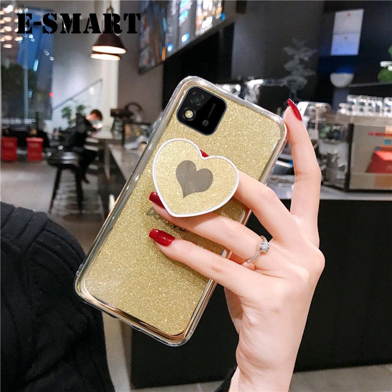 Phone case Realme C20 Back Cover Fashion Couple Cases Bling Gold Glitter Loved Bracket Holder Stand Ring Soft Protector Cover Realme C20 case