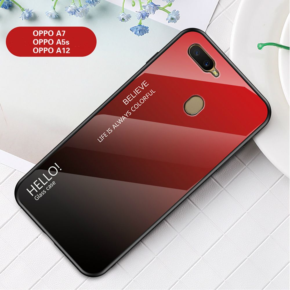 For OPPO A7 / OPPO A5s / OPPO A12 Case GradiGradient Tempered Glass Phone Case For OPPO A7 / OPPO A5s / OPPO A12 Cover Casing Fashion Coolent Glass Case