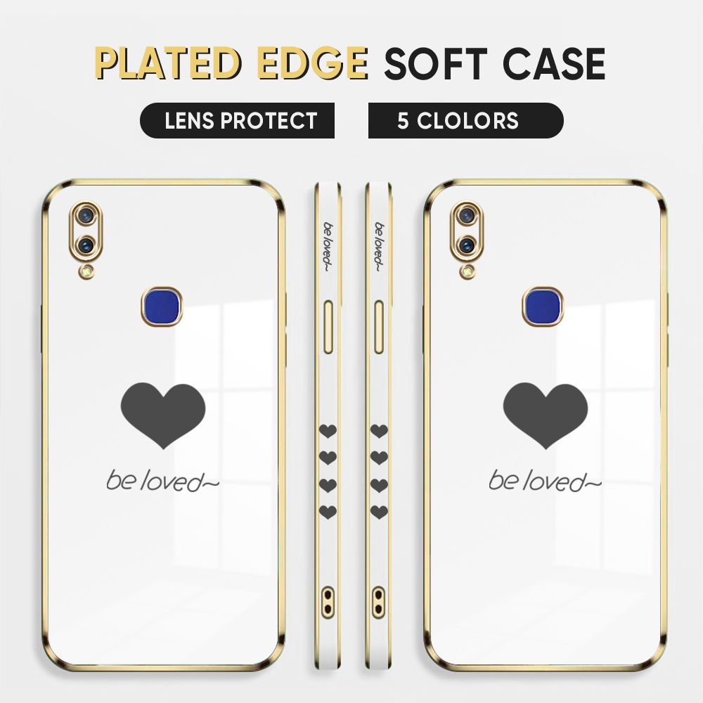 Luxury 6D Plating Case for Vivo V11I Phone Cases Lover Heart Side Print Soft Silicone Square Back Cover
