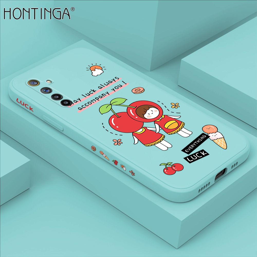 Hontinga for OPPO R17 Case Side Design Cute Cherry Girl Back Cover Soft Square Edge Pattern Liquid Silicone Trend Phone Cases